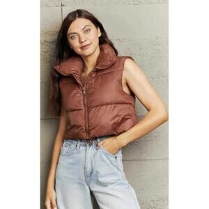 Brown Cropped Puffer Vest, Women's Medium
